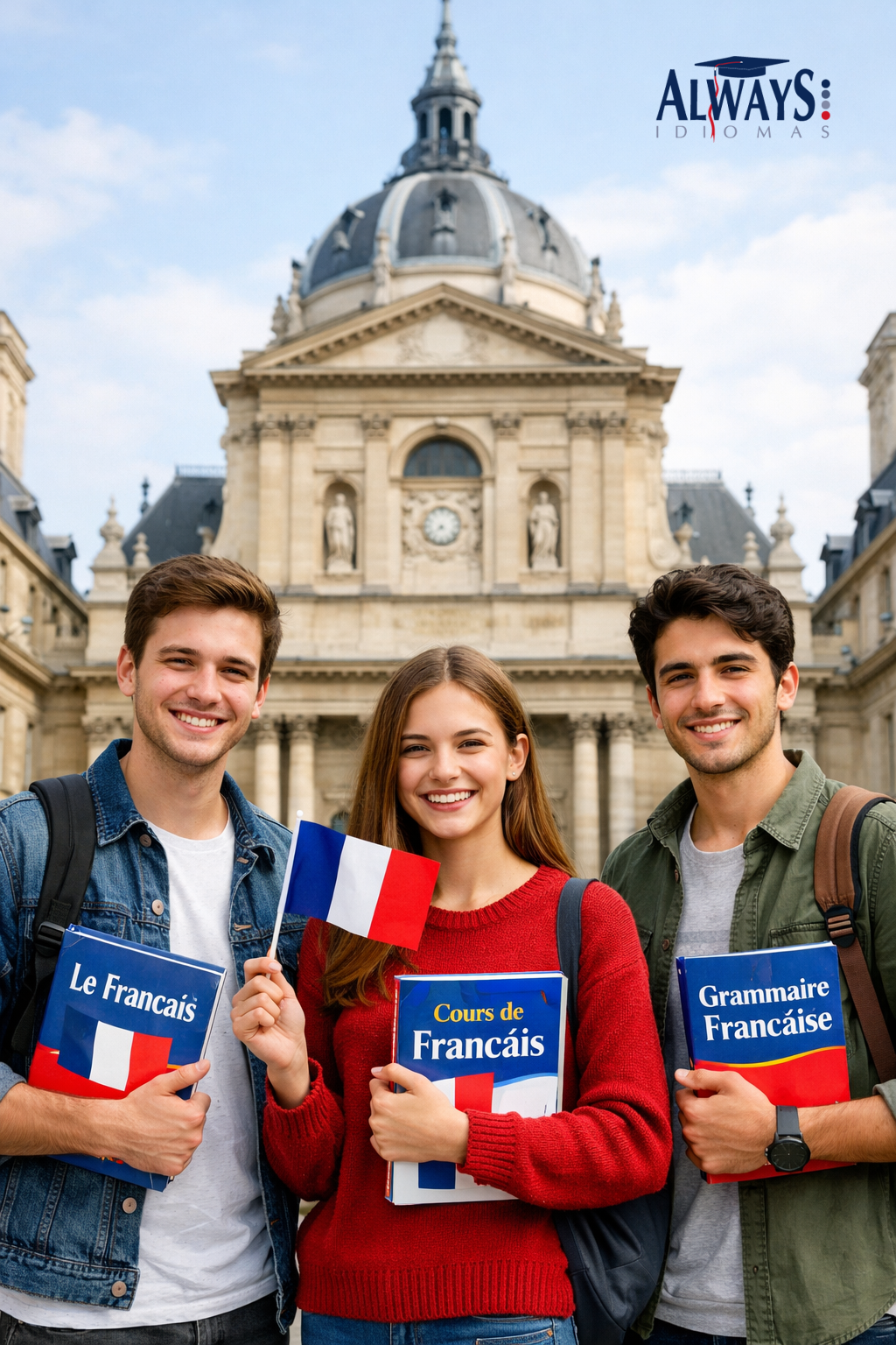 tres estudiantes de frances en la sorbona